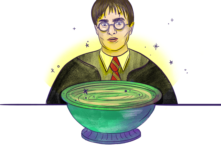 The Pensieve bowl that Harry Potter used only worked if he plunged his face into the liquid to pull out thoughts. 